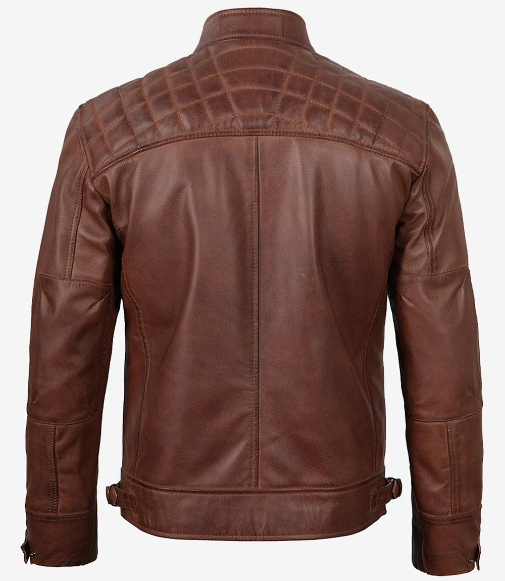 mens biker brown distressed quilted leather jacked Jacket Stores