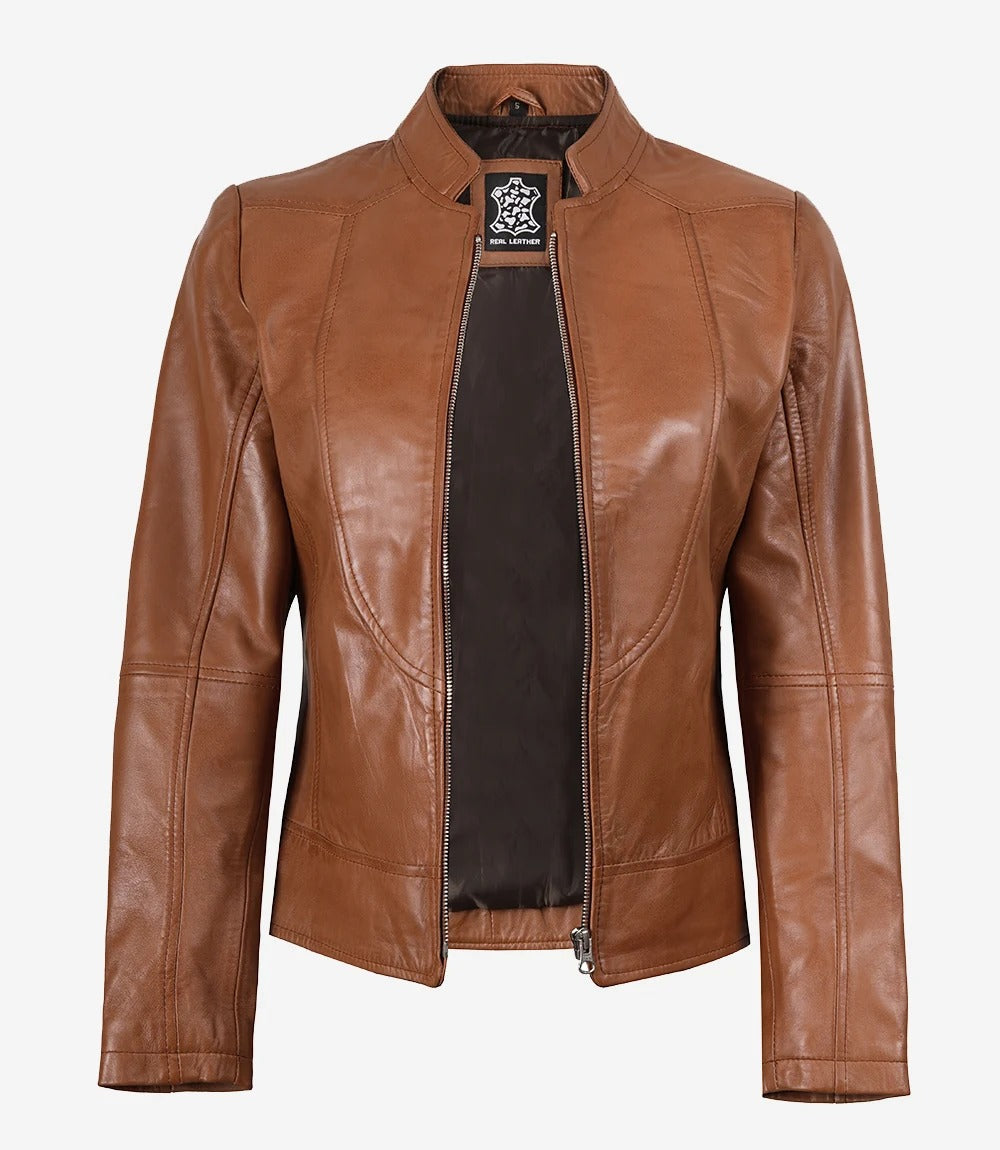 Women's brown Slim Fit Biker Leather Jacket Jacket Stores