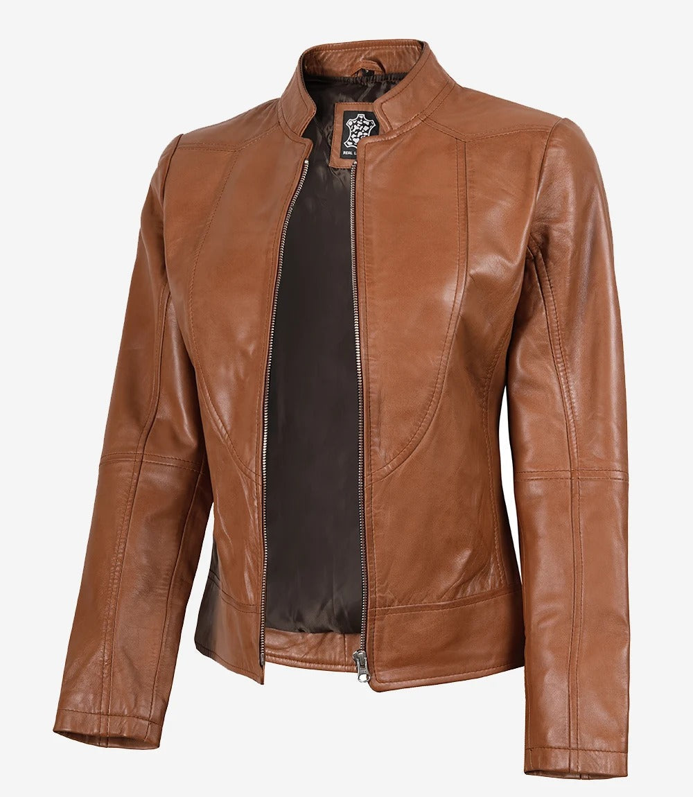 Women's brown Slim Fit Biker Leather Jacket Jacket Stores