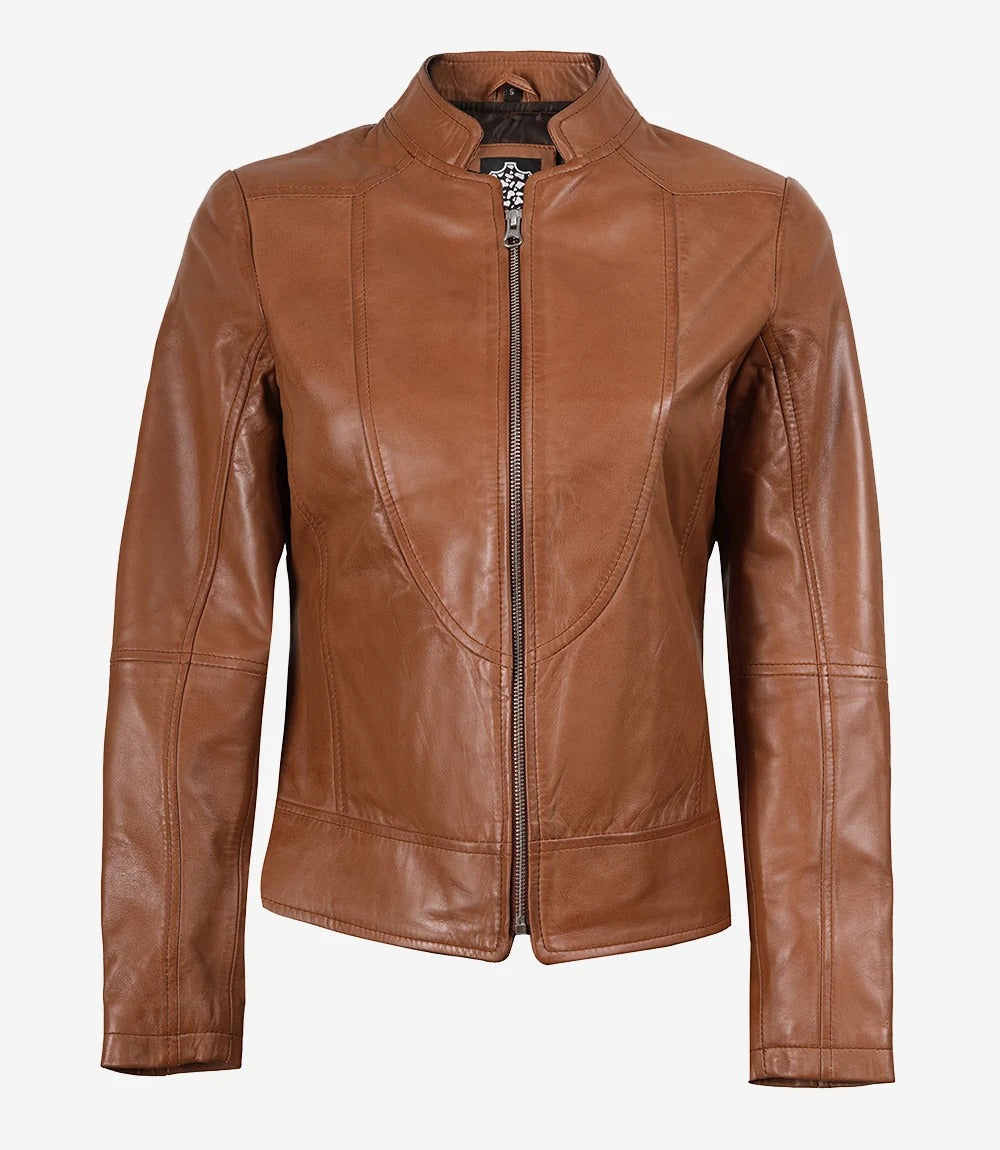Women's brown Slim Fit Biker Leather Jacket Jacket Stores