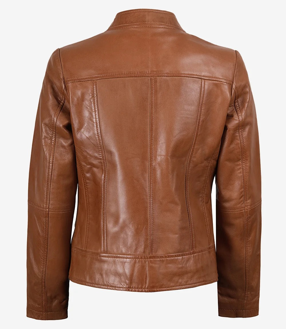 Women's brown Slim Fit Biker Leather Jacket Jacket Stores