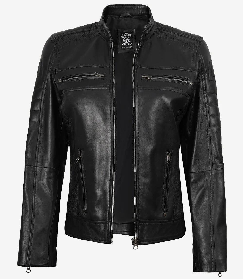 Women's Black Classic Biker Style Leather Jacket Jacket Stores