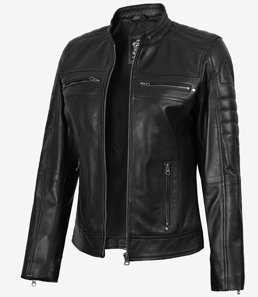 Women's Black Classic Biker Style Leather Jacket Jacket Stores