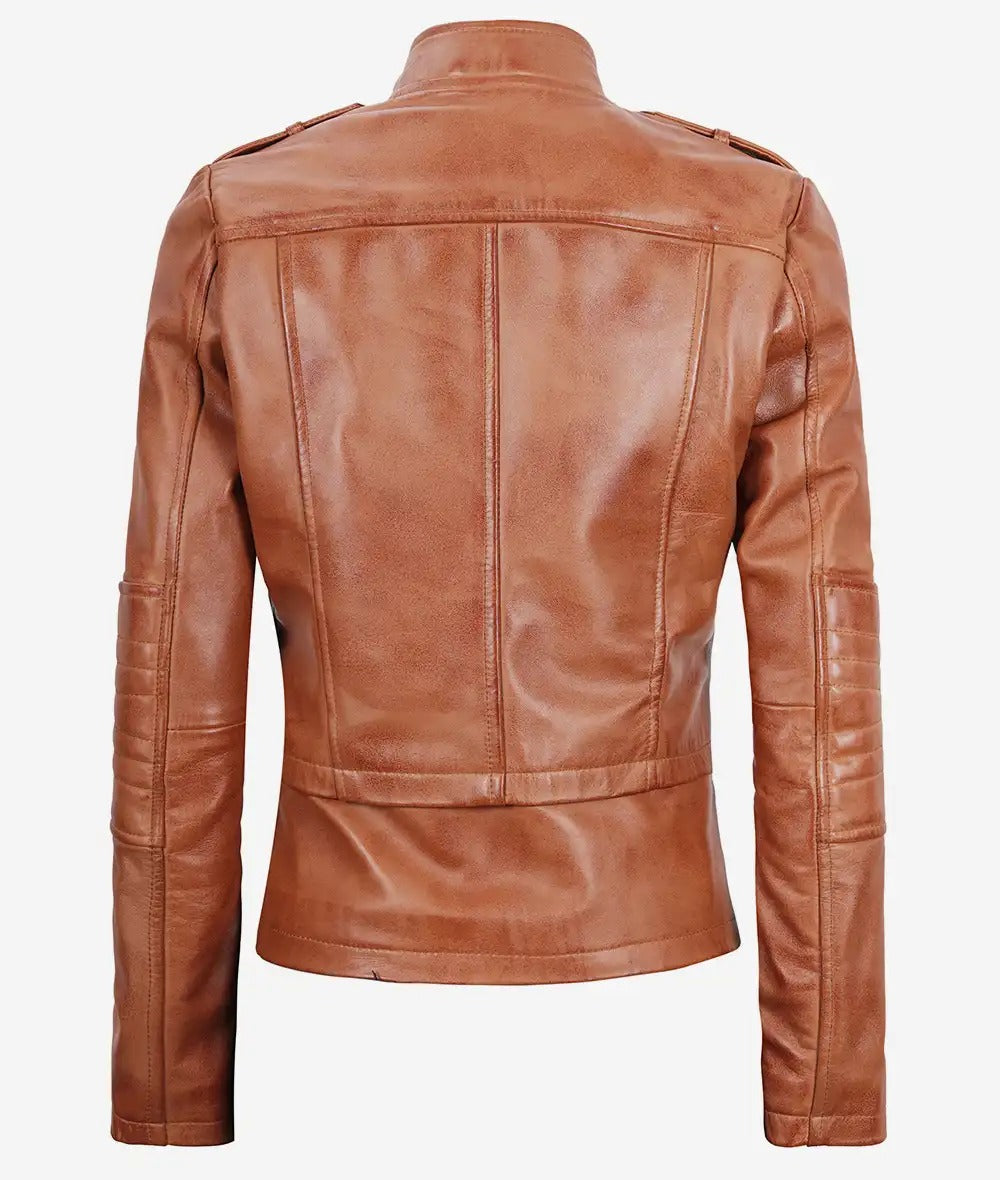 Women's moto Tan Asymmetrical  Leather Jacket Jacket Stores