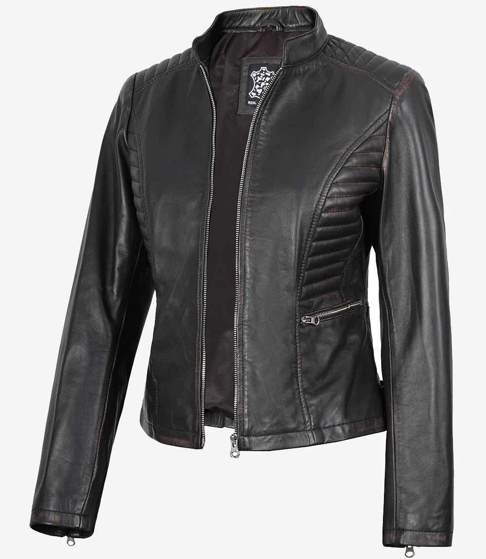 women's black real leather Lambskin motorcycle jacket Jacket Stores