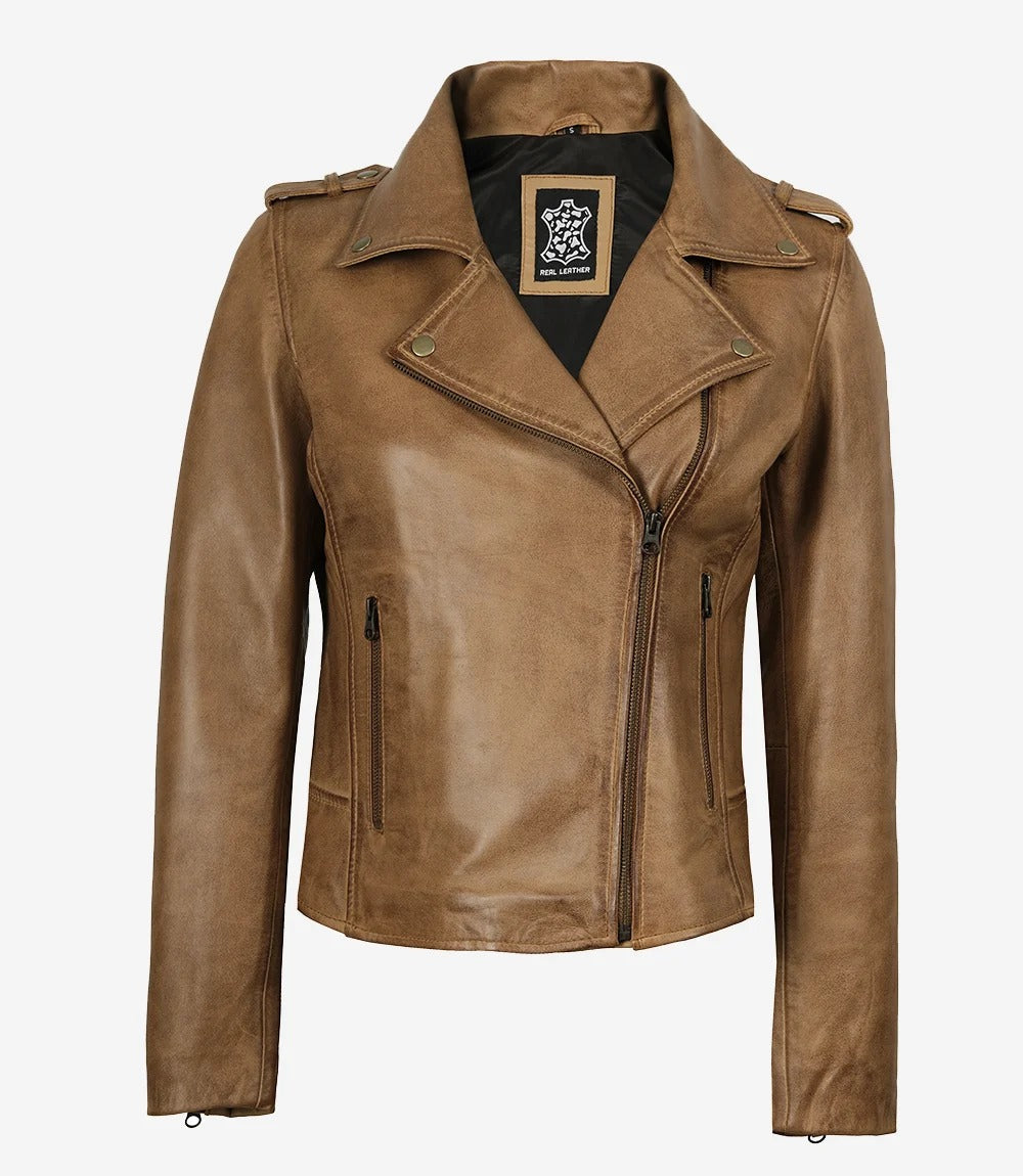 Women's Real Lambskin moto Leather Camel Brown Jacket Jacket Stores