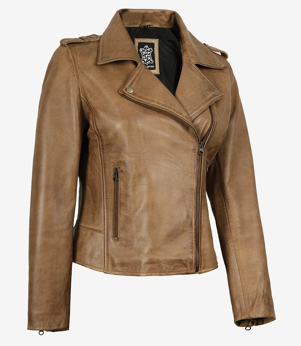 Women's Real Lambskin moto Leather Camel Brown Jacket Jacket Stores