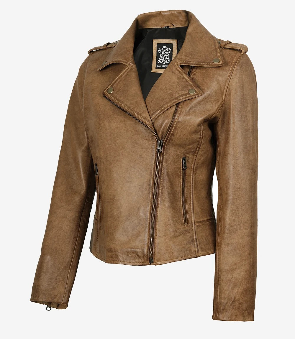 Women's Real Lambskin moto Leather Camel Brown Jacket Jacket Stores