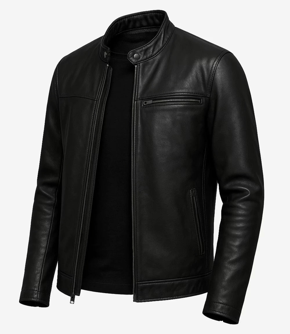 Men's Black motorcycle Real Lambskin bomber leather Jacket Jacket Stores