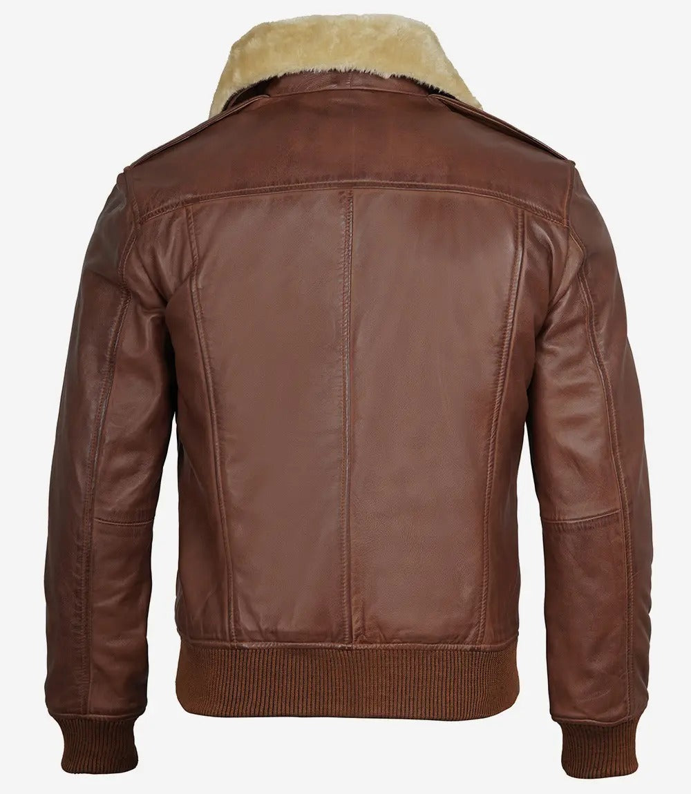 Men's brown Lambskin Fur Collar Bomber Leather Jacket Jacket Stores