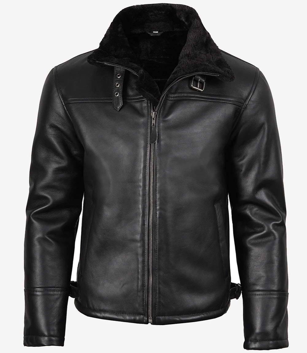 Men's Bomber Black Shearling Leather Jacket Jacket Stores