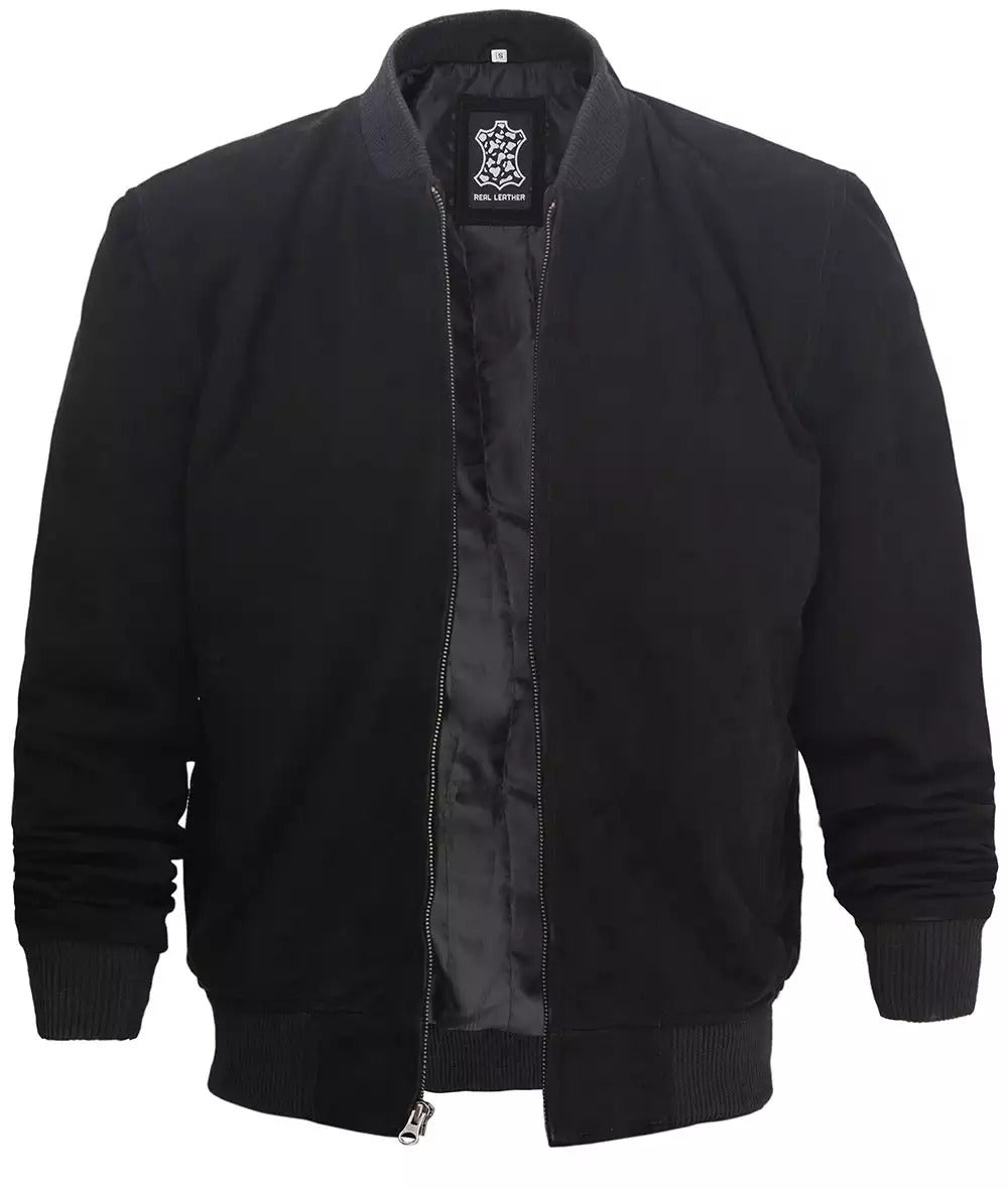 Men's Black Suede Bomber Jacket Jacket Stores