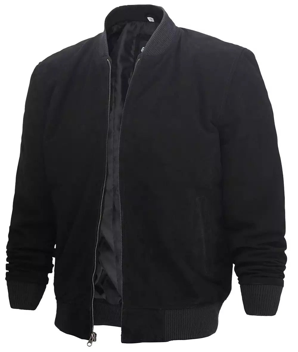 Men's Black Suede Bomber Jacket Jacket Stores