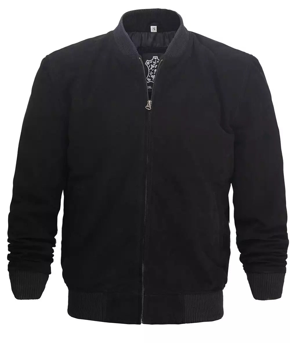Men's Black Suede Bomber Jacket Jacket Stores