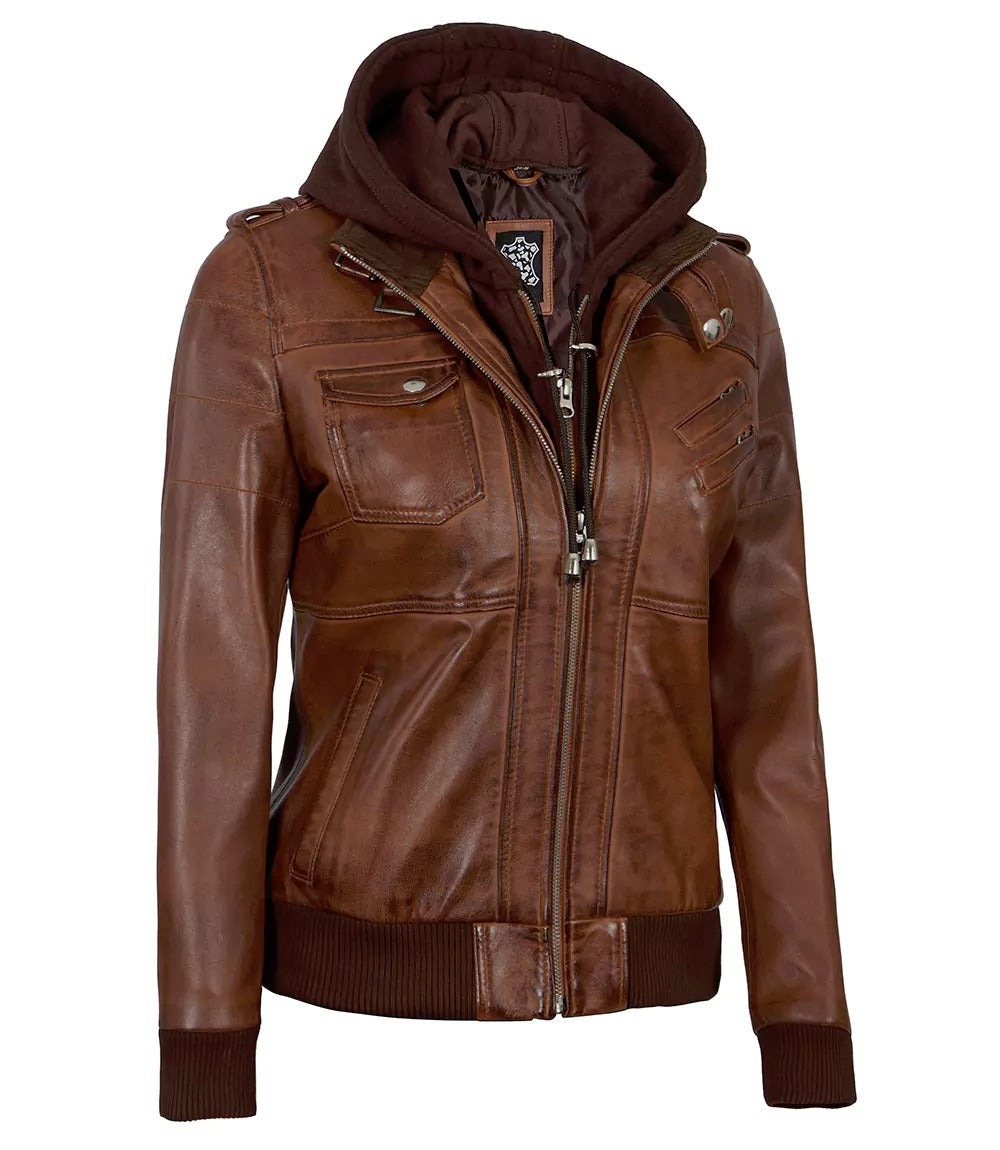 Womens Leather Bomber Jacket With Removable Hood Jacket Stores