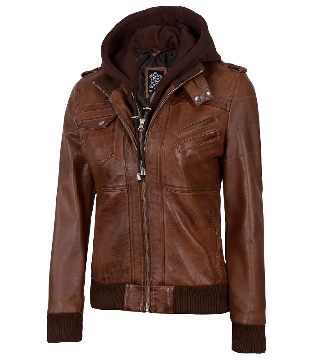Womens Leather Bomber Jacket With Removable Hood Jacket Stores