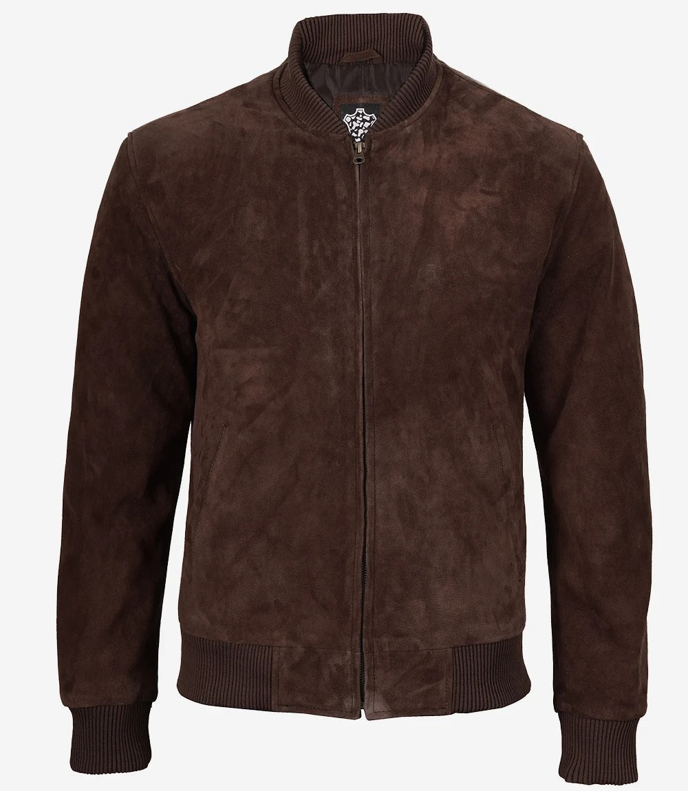 Men's Dark Brown Suede Bomber leather Jacket Jacket Stores