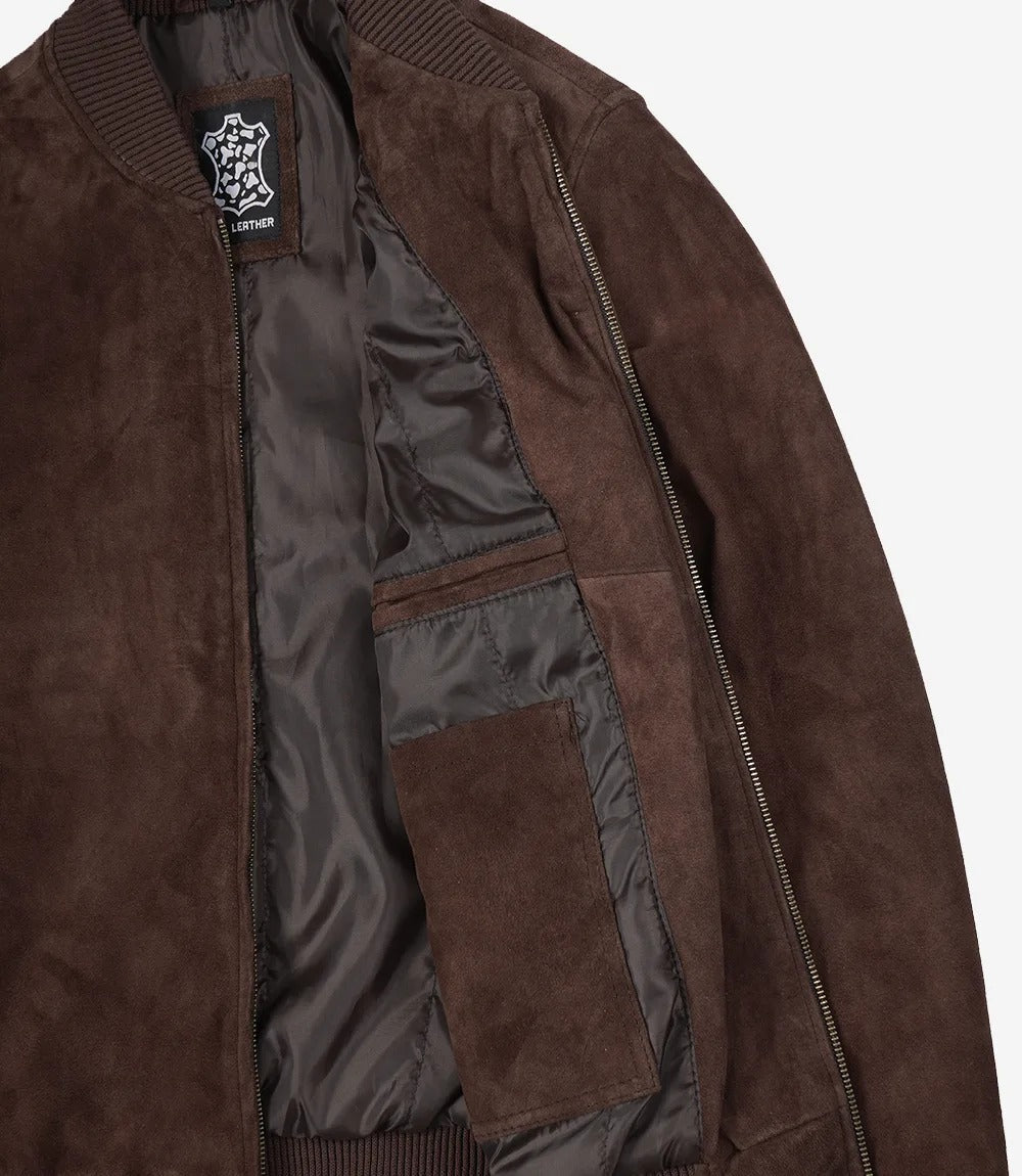 Men's Dark Brown Suede Bomber leather Jacket Jacket Stores