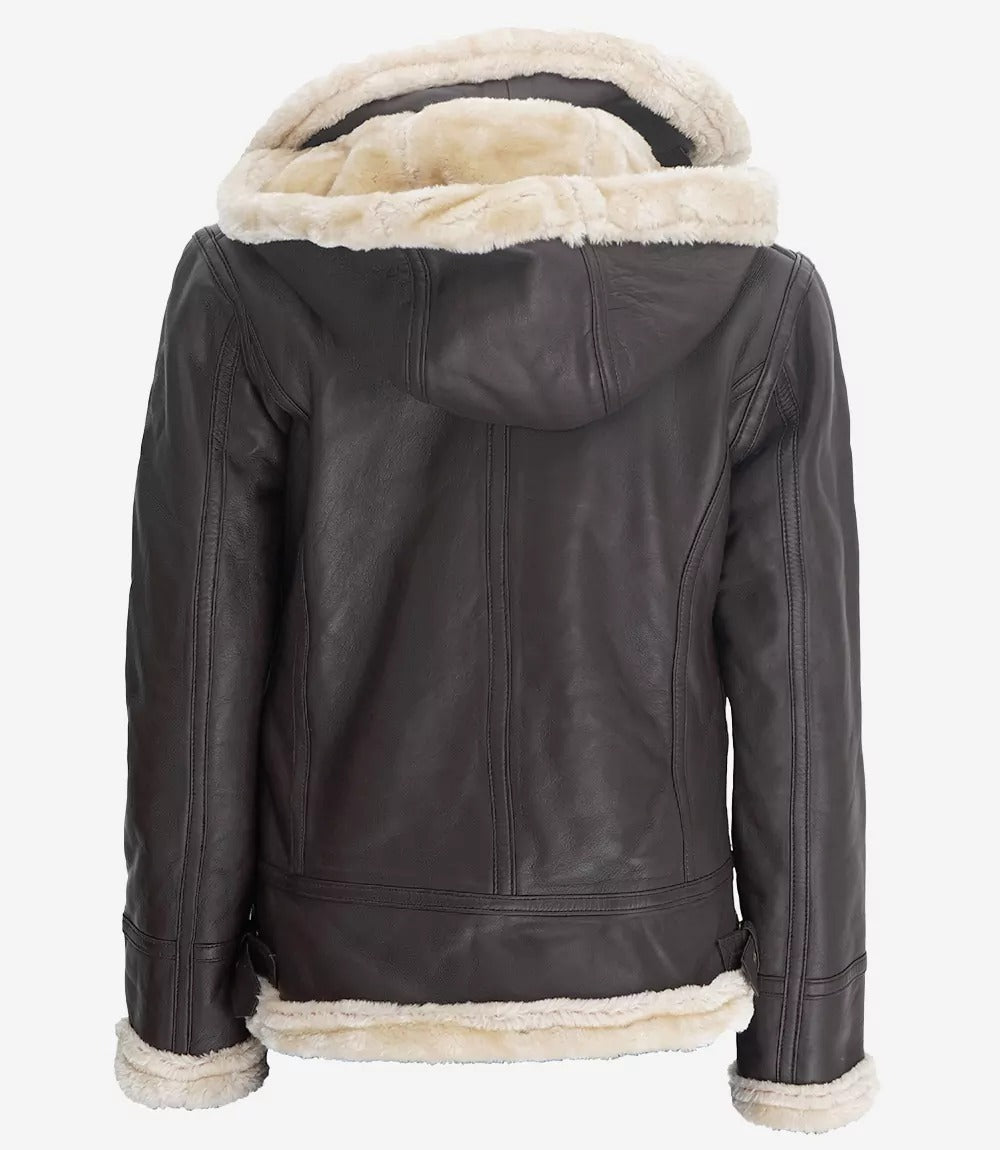 Womens Leather Dark Brown Hooded Shearling Jacket Jacket Stores