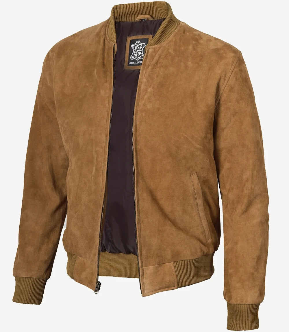 Men's Light Brown Suede Bomber Jacket Jacket Stores