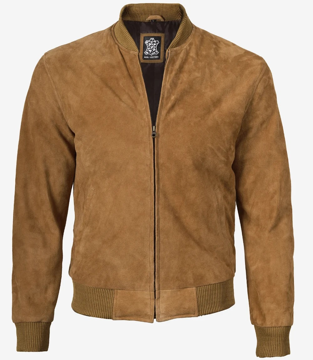 Men's Light Brown Suede Bomber Jacket Jacket Stores