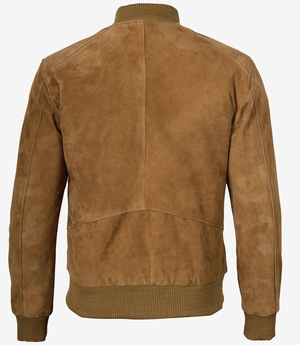 Men's Light Brown Suede Bomber Jacket Jacket Stores