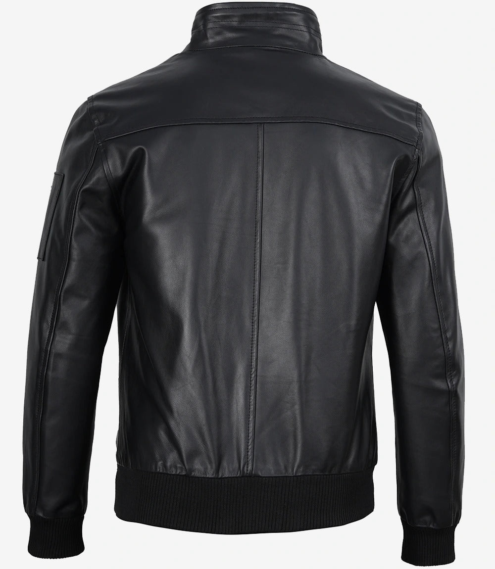 Men's Black Leather Cowhide Bomber Jacket Jacket Stores