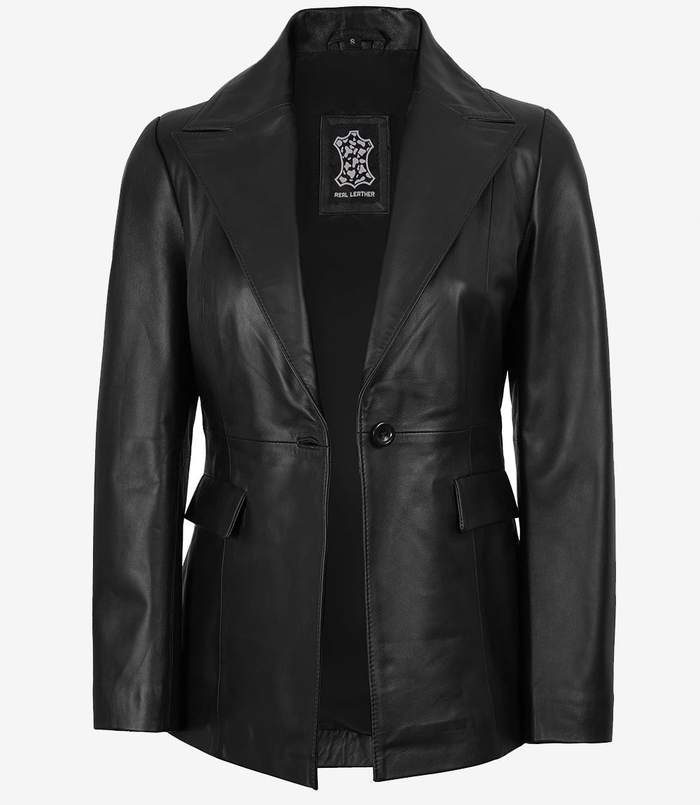 Womens Black Single Button Leather Blazer Jacket Stores