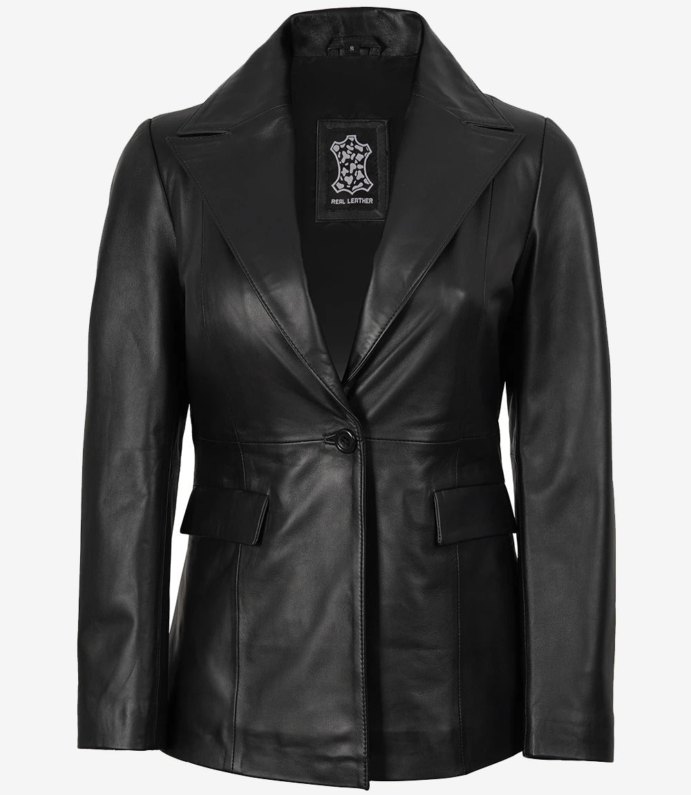 Womens Black Single Button Leather Blazer Jacket Stores