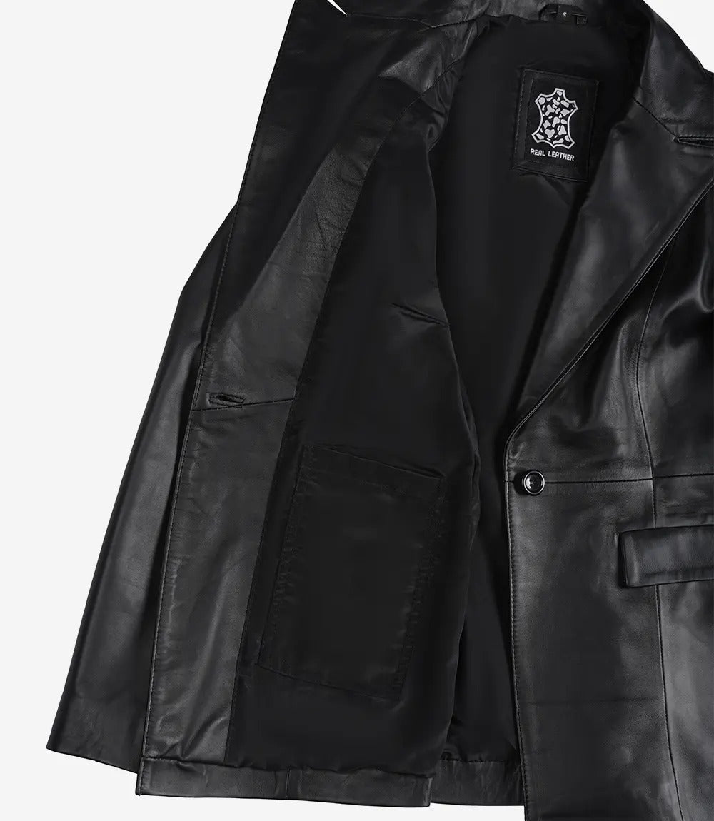 Womens Black Single Button Leather Blazer Jacket Stores