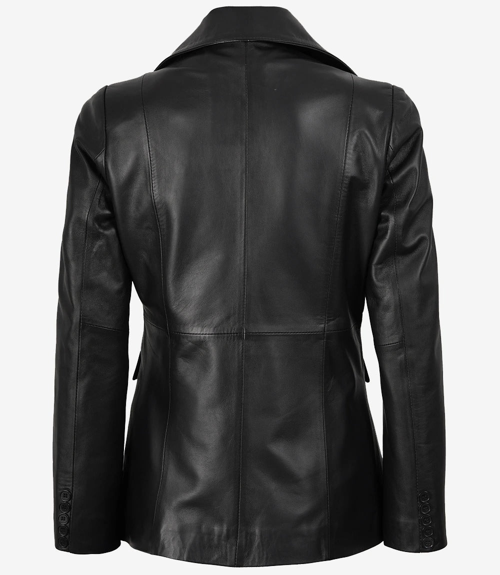 Womens Black Single Button Leather Blazer Jacket Stores