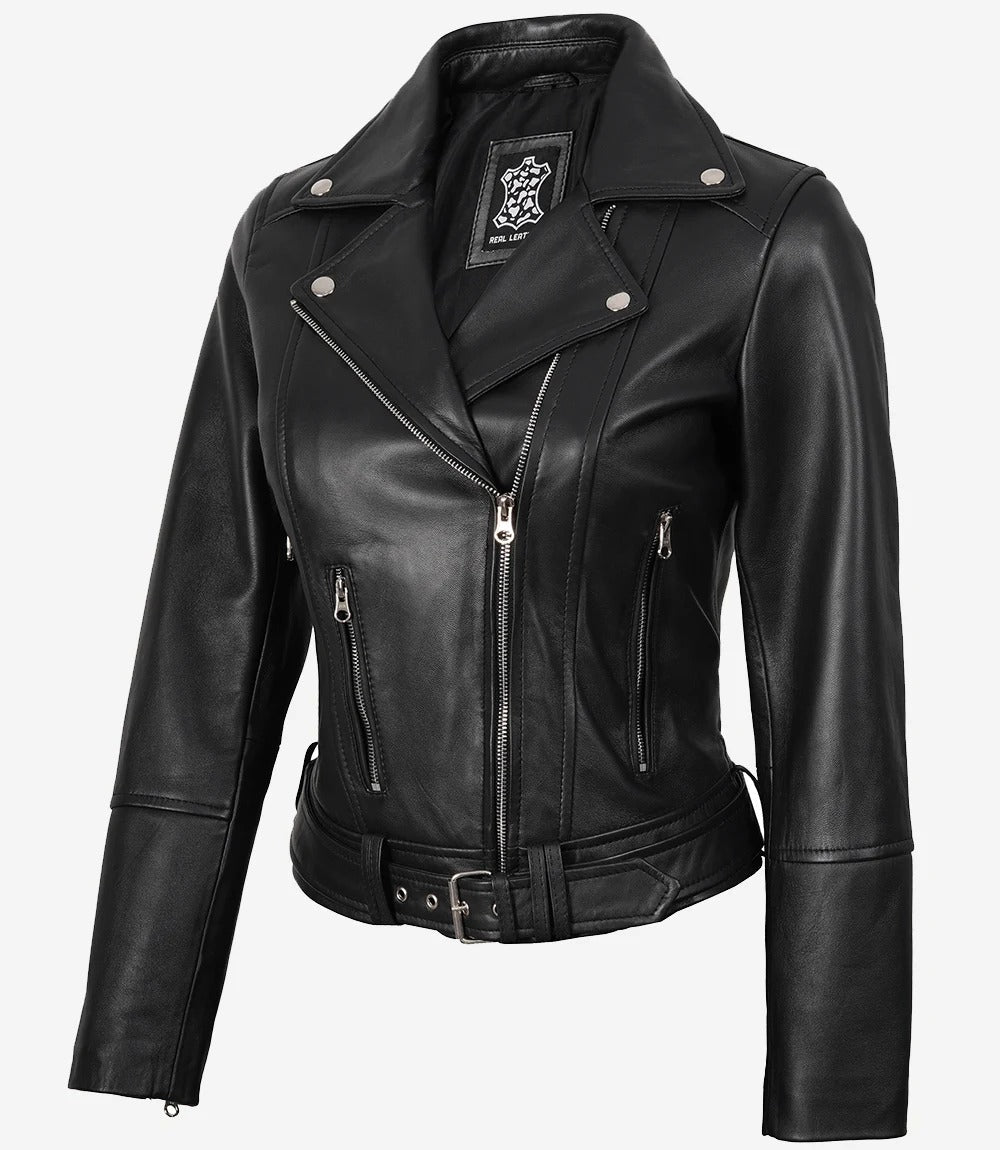 Womens Asymmetrical Black Leather Moto Jacket Jacket Stores