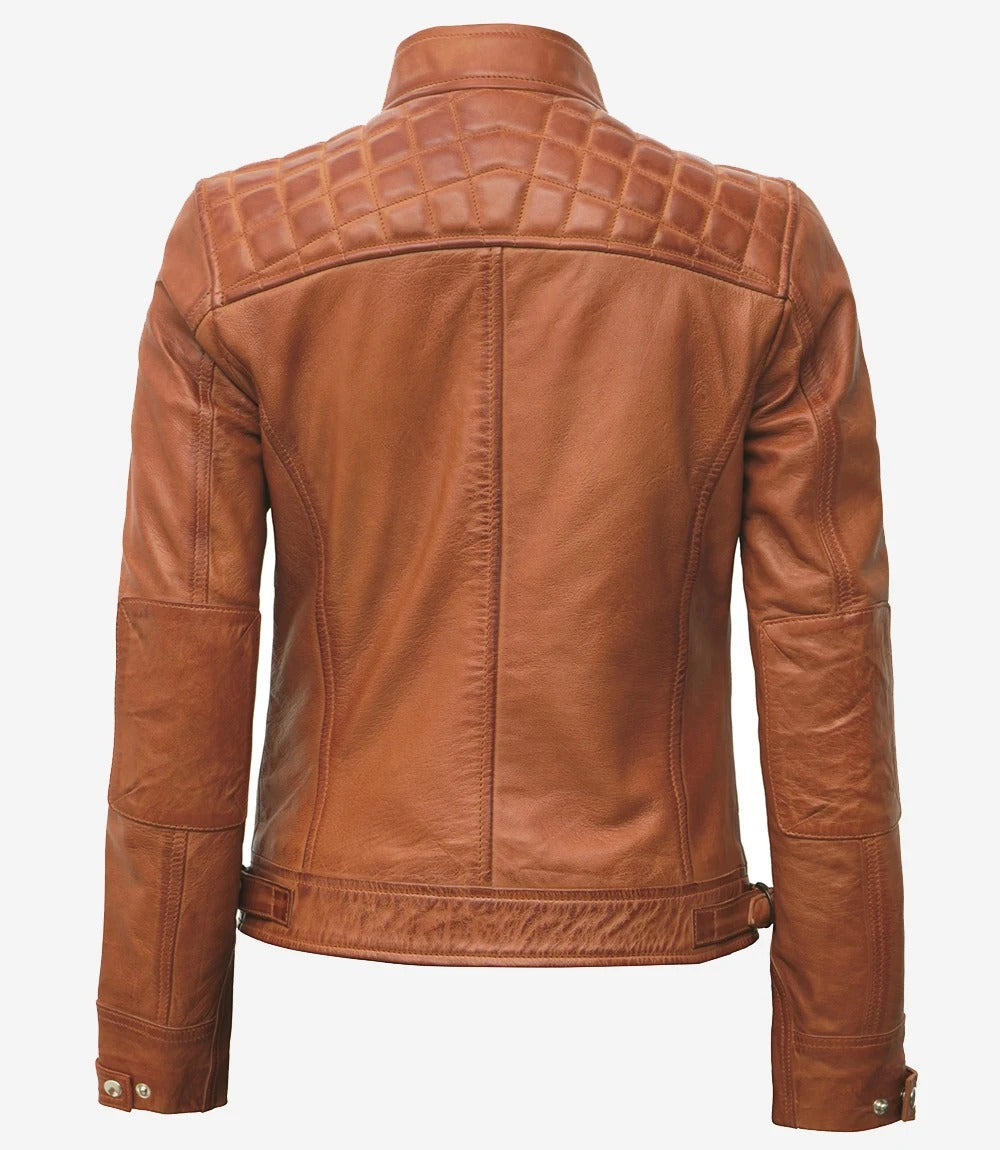 Womens Tan Quilted Real Lambskin Leather Biker Jacket Jacket Stores