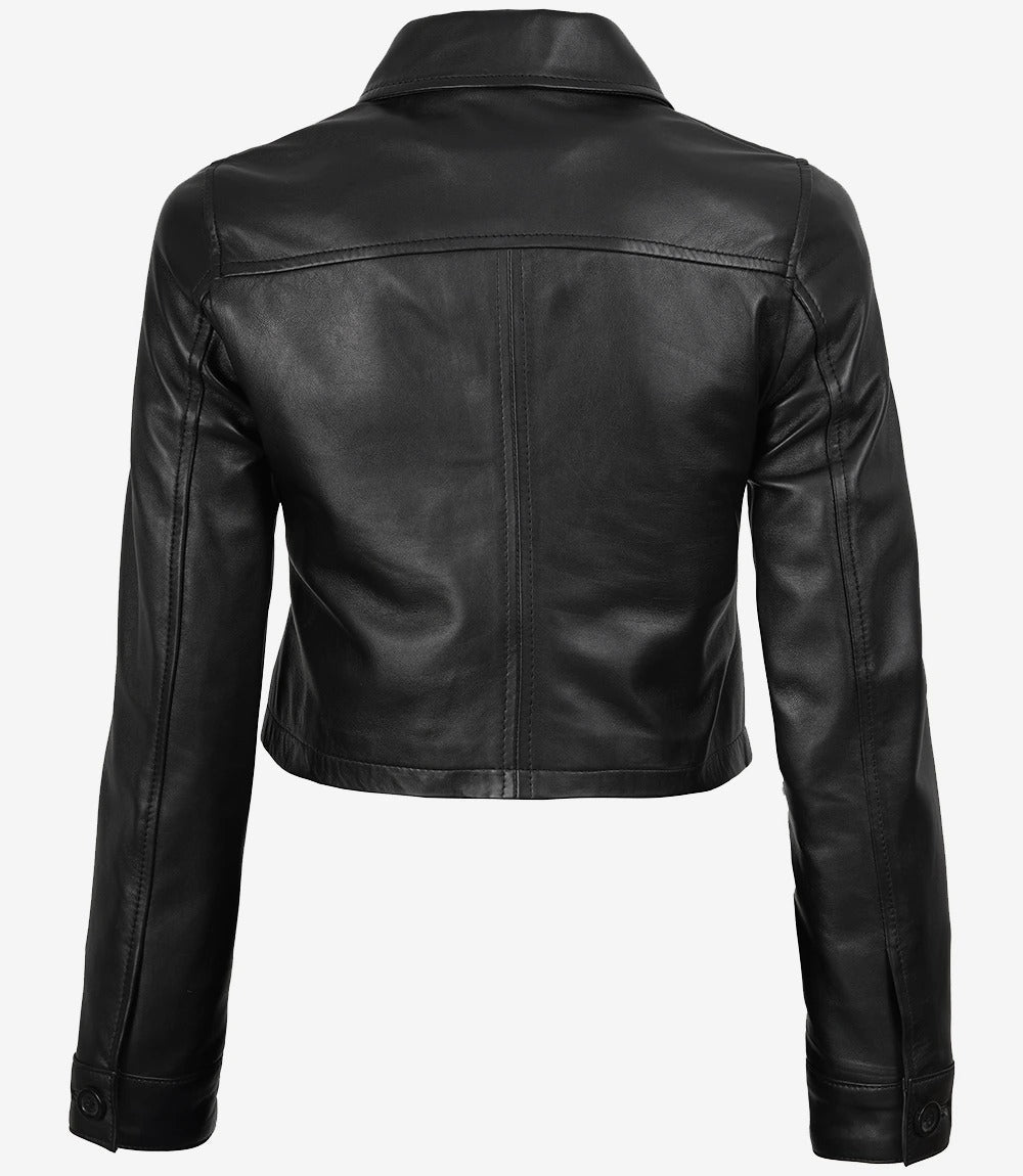 Womens Black Cropped Leather Jacket Jacket Stores