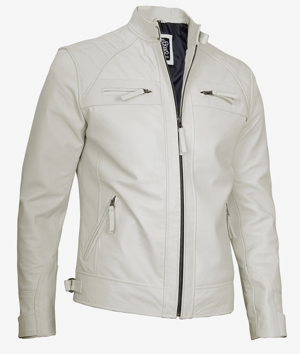 Men's Cafe Racer Off White Leather Jacket Jacket Stores