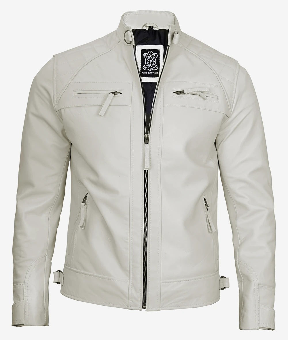 Men's Cafe Racer Off White Leather Jacket Jacket Stores