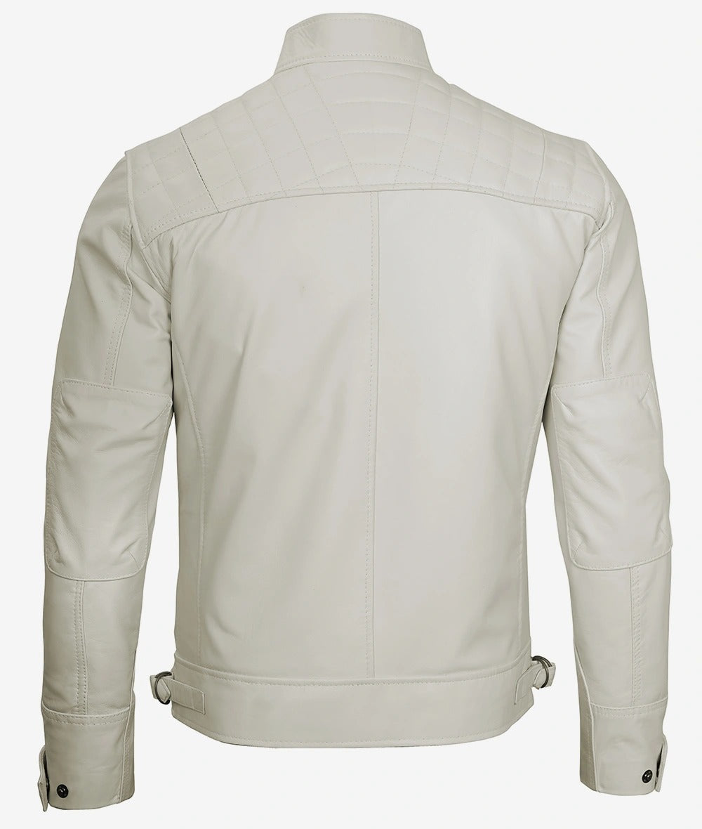 Men's Cafe Racer Off White Leather Jacket Jacket Stores