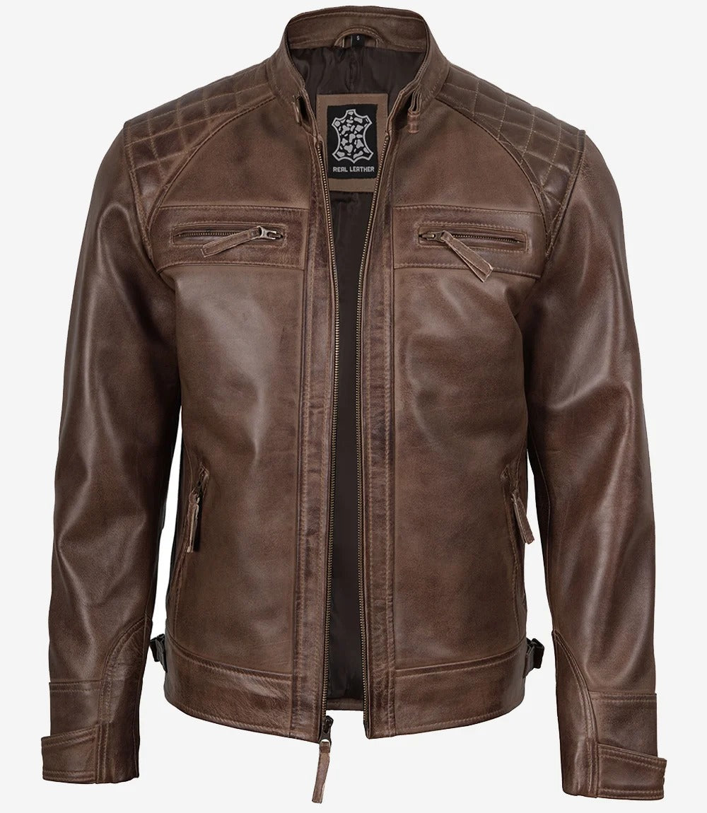 Men's Chocolate Brown Biker Style Leather Jacket Jacket Stores