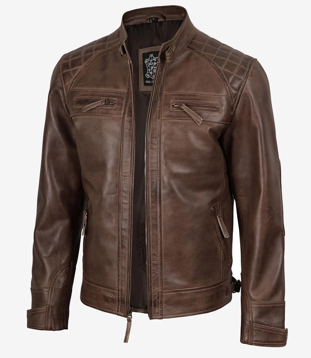 Men's Chocolate Brown Biker Style Leather Jacket Jacket Stores