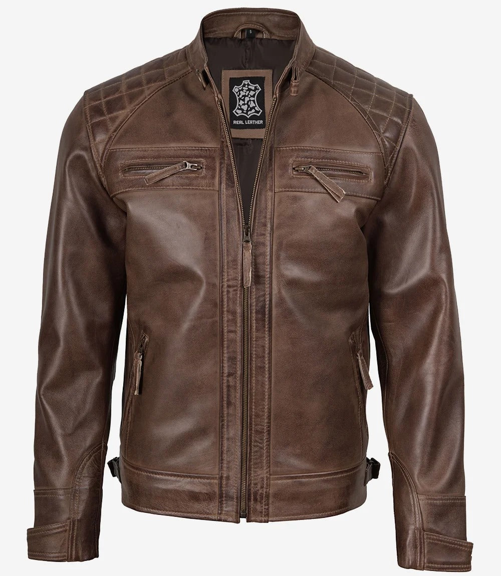 Men's Chocolate Brown Biker Style Leather Jacket Jacket Stores
