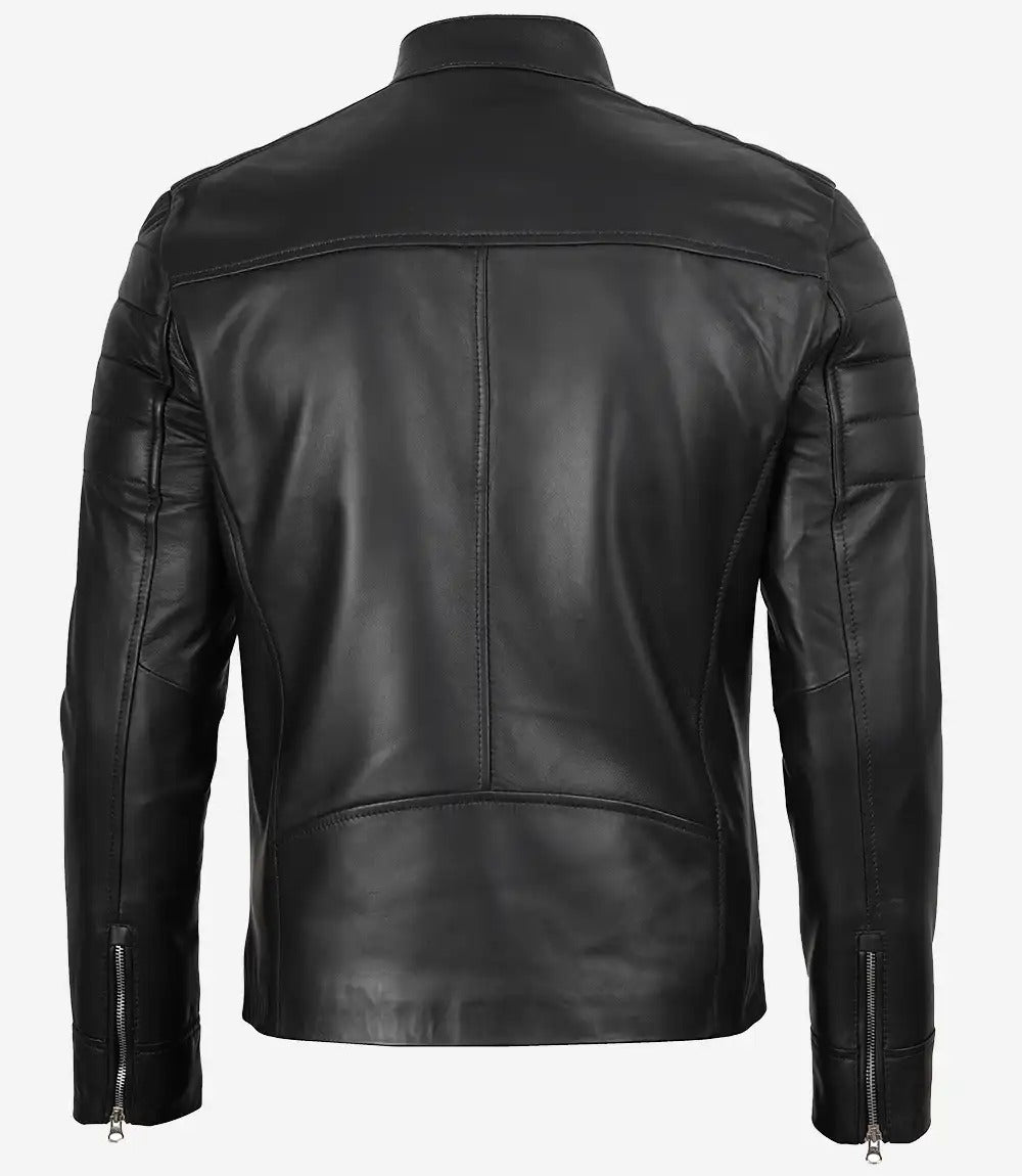 Men's Black Lambskin Cafe Racer Leather Jacket Jacket Stores