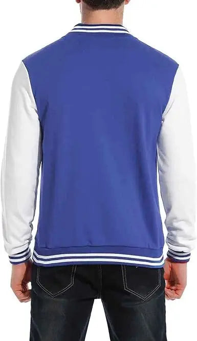 Men’s Blue and White Varsity Letterman Jacket – Classic Baseball Bomber Style Jacket Stores