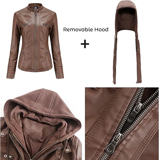 brown real lambskin leather women jacket with removable hood Jacket Stores
