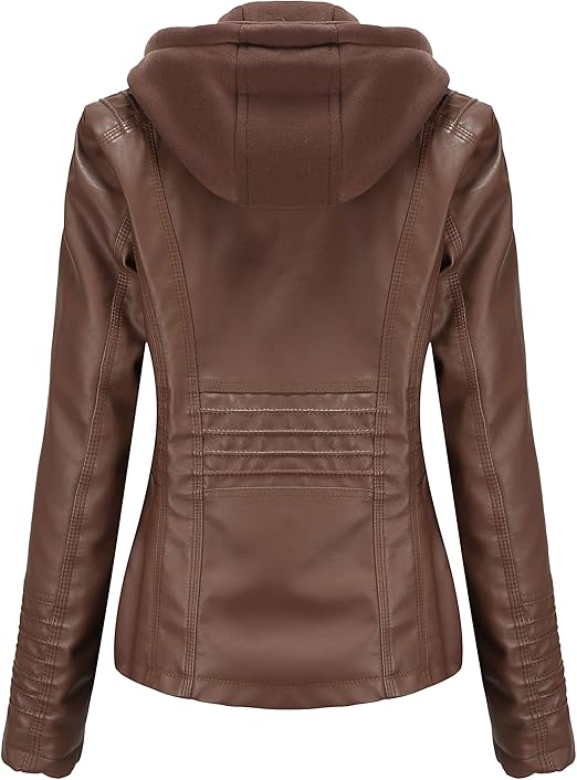 brown real lambskin leather women jacket with removable hood Jacket Stores