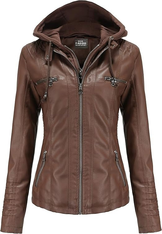 brown real lambskin leather women jacket with removable hood Jacket Stores