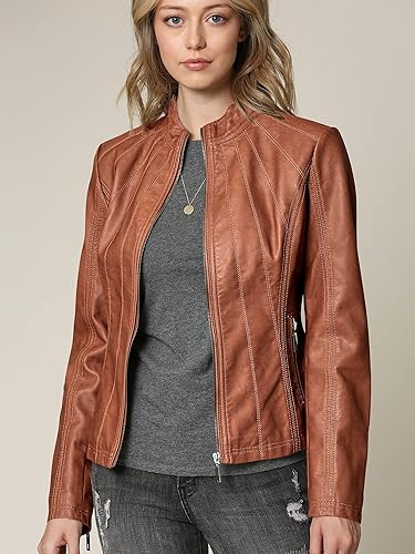 moto women brown Café Racer real lambskin leather jacket Jacket Stores